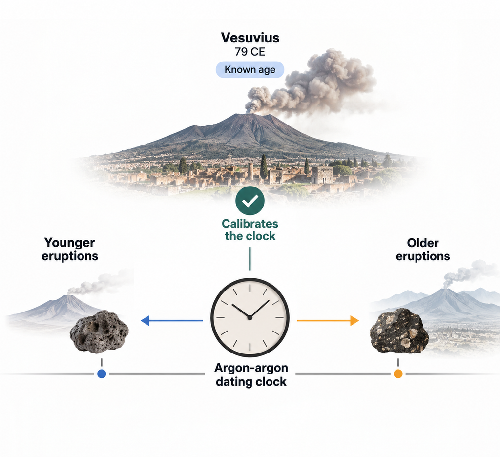 Illustration of how the Vesuvius Pompeii eruption helps with dating older events