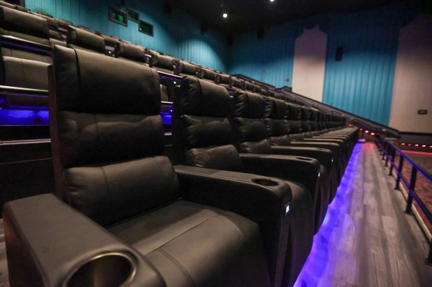 The new reclining and heated seats at RC Movies 14 on Tuesday, Sept. 8, 2026. (JASON ARDAN / STAFF PHOTOGRAPHER)