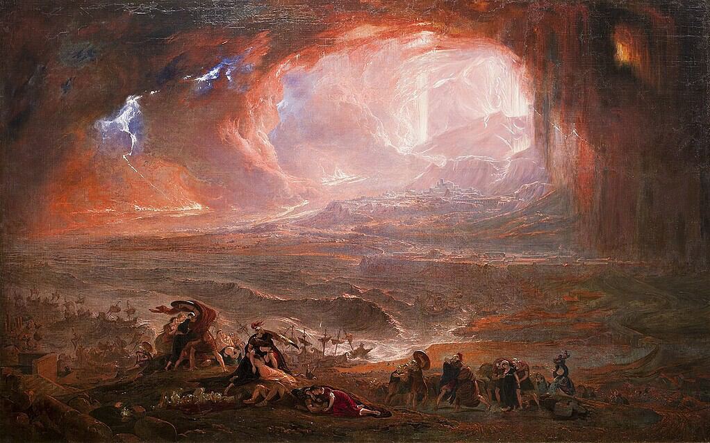 Painting depicting Romans at Pompeii during the eruption of Mount Vesuvius