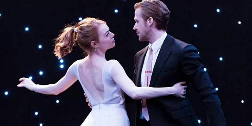 Emma Stone as Mia and Ryan Gosling as Sebastian dancing in the observatory in 'La La Land' (2016).