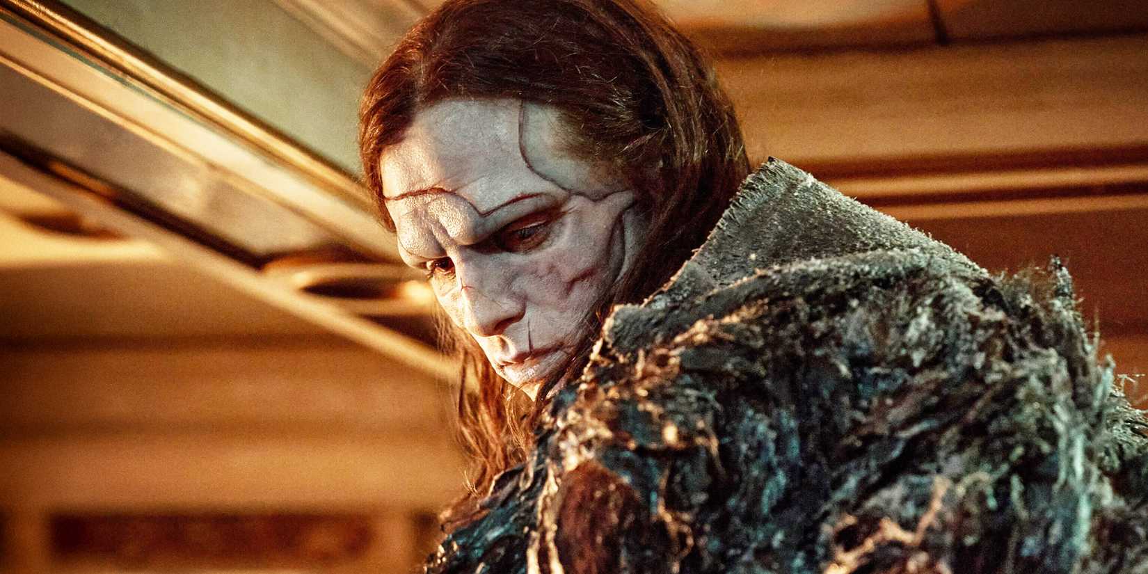 The Creature looking at the camera in Frankenstein