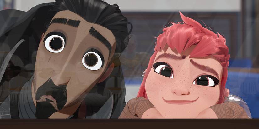 Riz Ahmed as Ballister Boldheart and Chloe Grace Moretz as Nimona