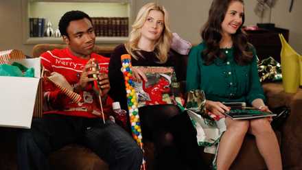 Community - Troy, Britta, Annie in Christmas outfits