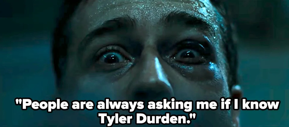 A close-up of a man's face with a look of shock or fear, eyes wide open, in a dimly lit setting. Text reads, 